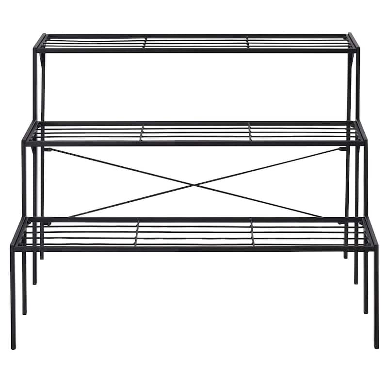 3-Tier Metal Flower Plant Shelf Stand Display Rack Black