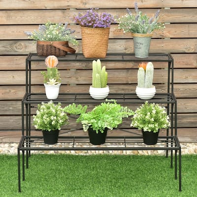 3-Tier Metal Flower Plant Shelf Stand Display Rack Black