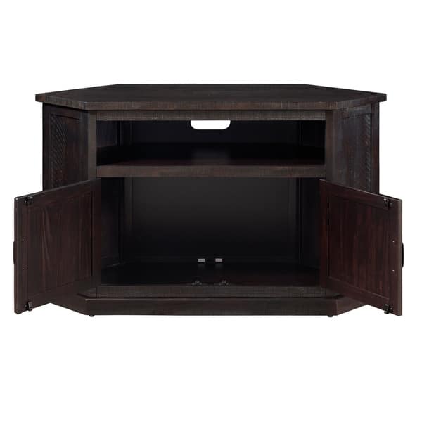 Rustic Wooden Corner TV Stand with 2 Door Espresso Brown Bed