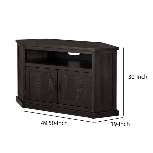Rustic Wooden Corner TV Stand with 2 Door Espresso Brown Bed