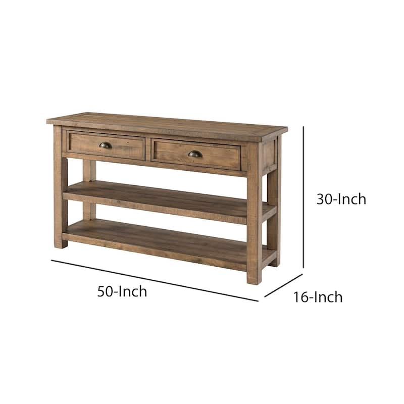 Coastal Style Rectangular Wooden Console Table with 2 Drawers, Brown