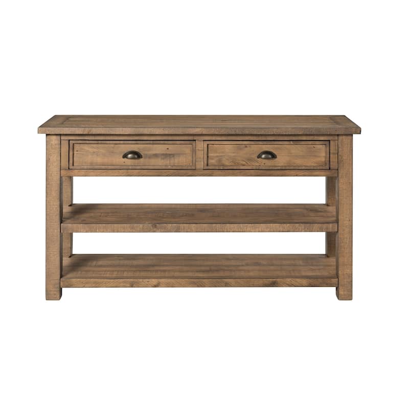 Coastal Style Rectangular Wooden Console Table with 2 Drawers, Brown