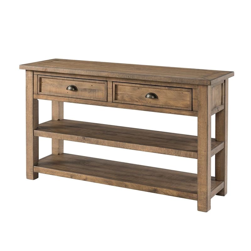 Coastal Style Rectangular Wooden Console Table with 2 Drawers, Brown - Wood