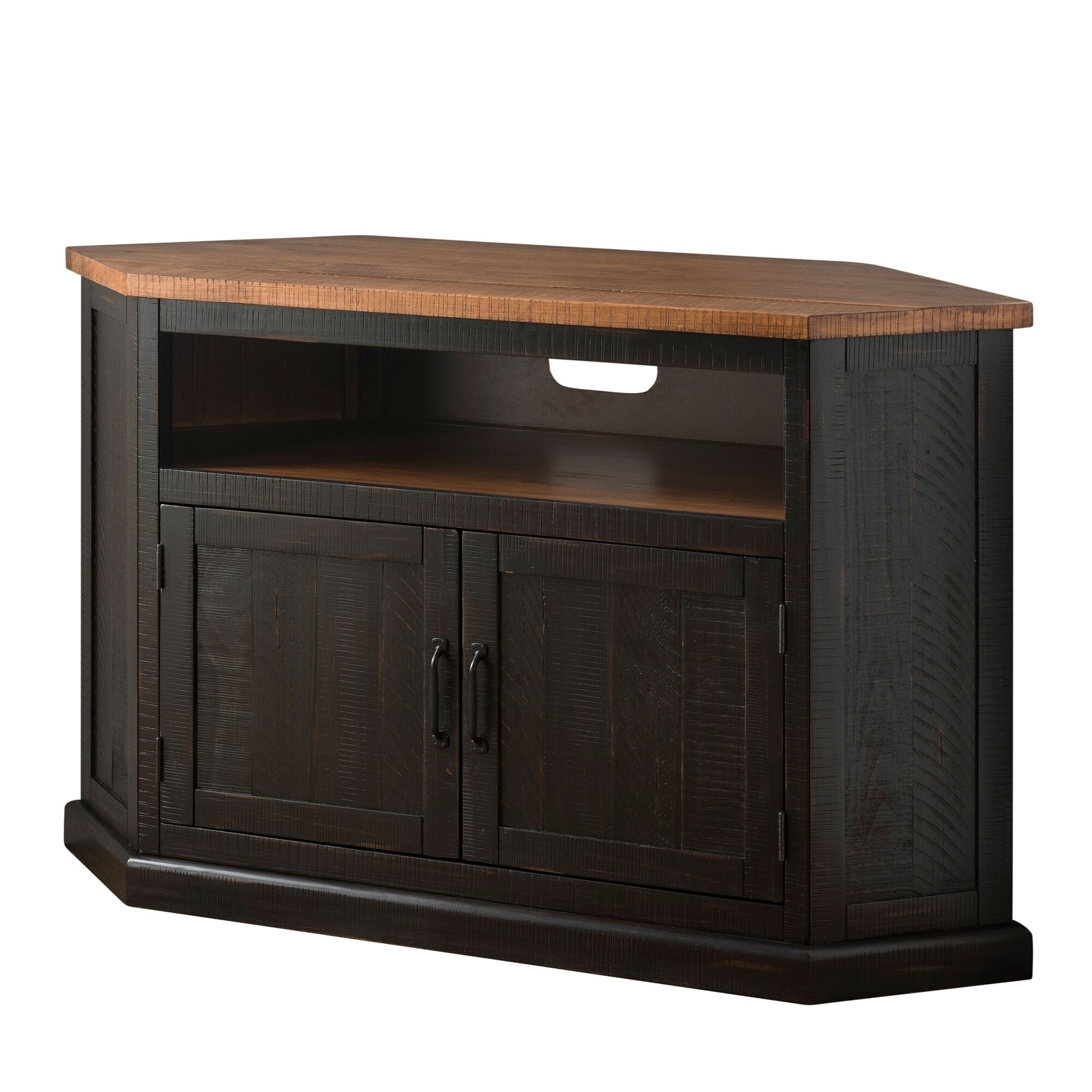 Shop Rustic Style Wooden Corner Tv Stand With 2 Door Cabinet