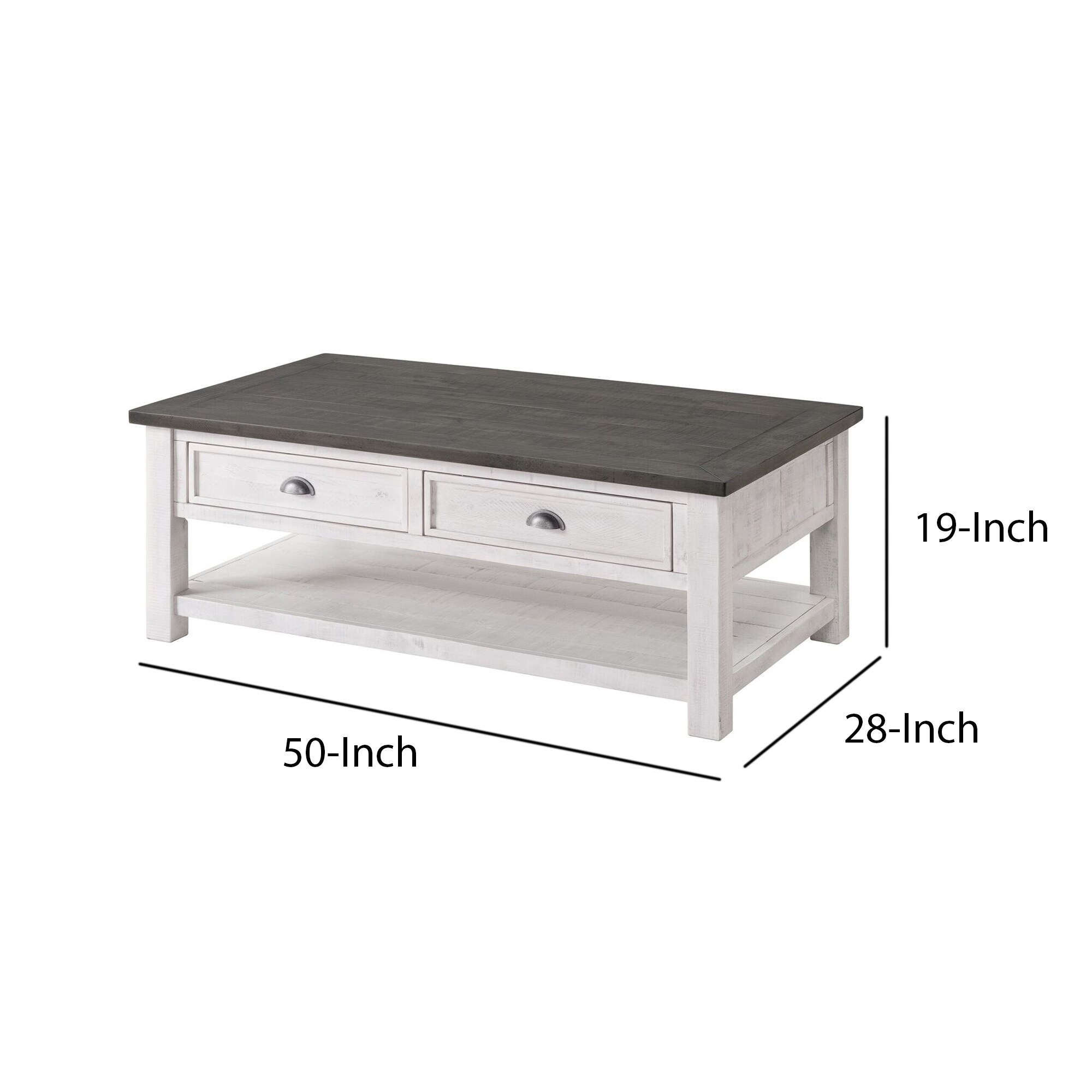 Coastal Rectangular Wooden Coffee Table With 2 Drawers White Coastal Rectangular Wooden Coffee Table