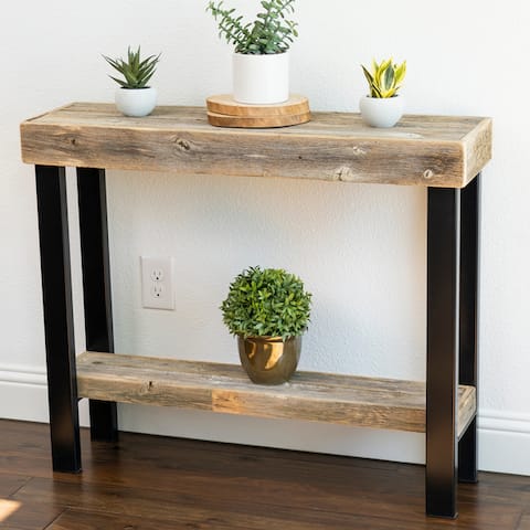 Roland Natural Wood Console Table with Industrial Metal Legs