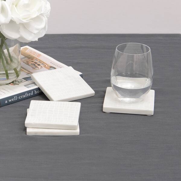 Aurora Home White Croc Pattern Marble Coasters Set Of 4 3 7 8 L X 3 7 8 W X 3 8 H On Sale Overstock