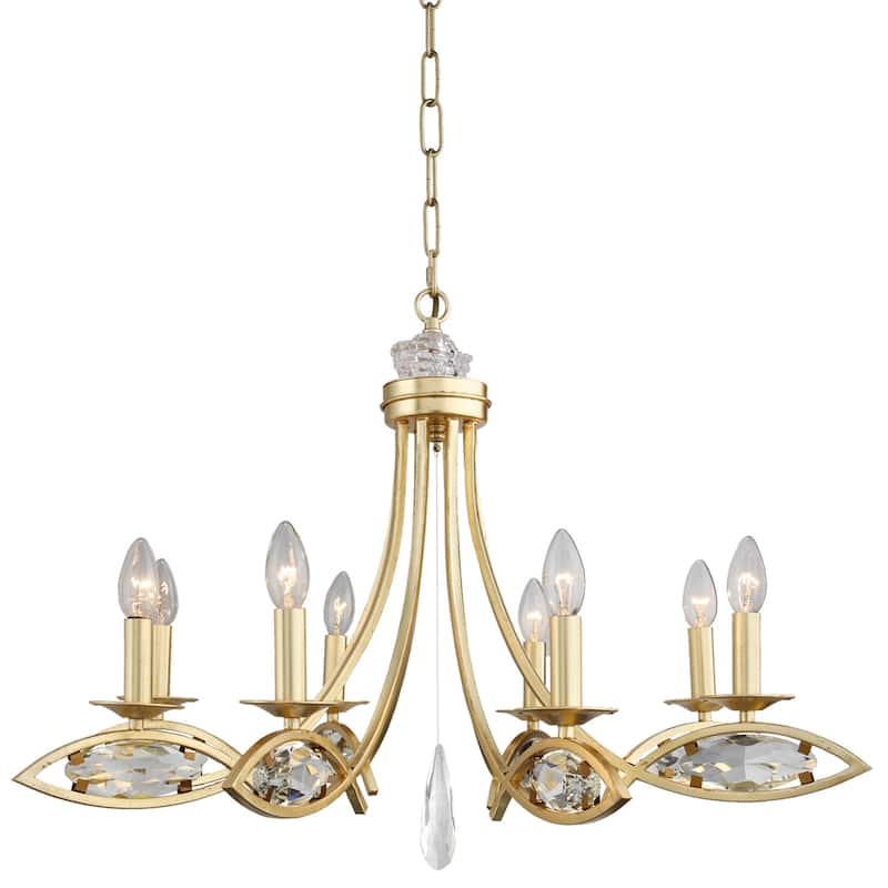 8 Light Candle Style chandelier in Gold Finish and Clear Crystals