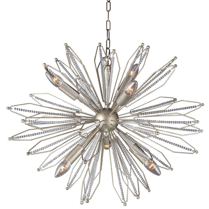 6 Light Sputnik Chandelier in Antique Silver and Clear Glass