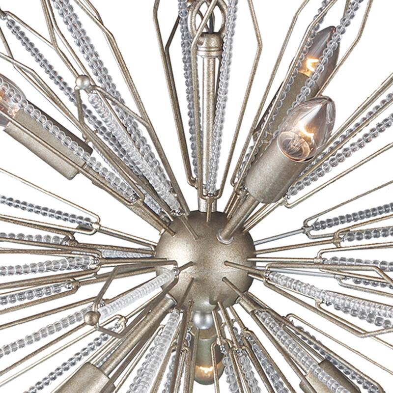 6 Light Sputnik Chandelier in Antique Silver and Clear Glass