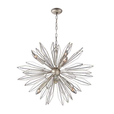 6 Light Sputnik Chandelier in Antique Silver and Clear Glass
