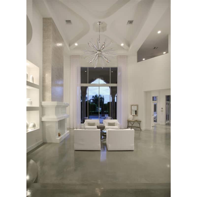 6 Light Sputnik Chandelier in Antique Silver and Clear Glass