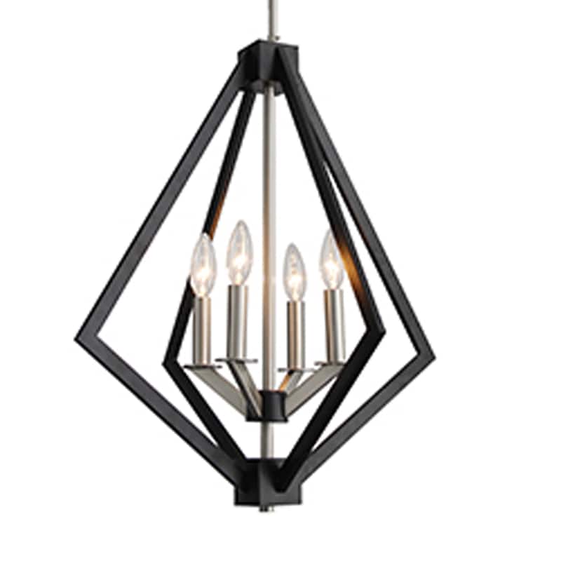 4 Light Candle Style Chandelier in Black and Nickel finish