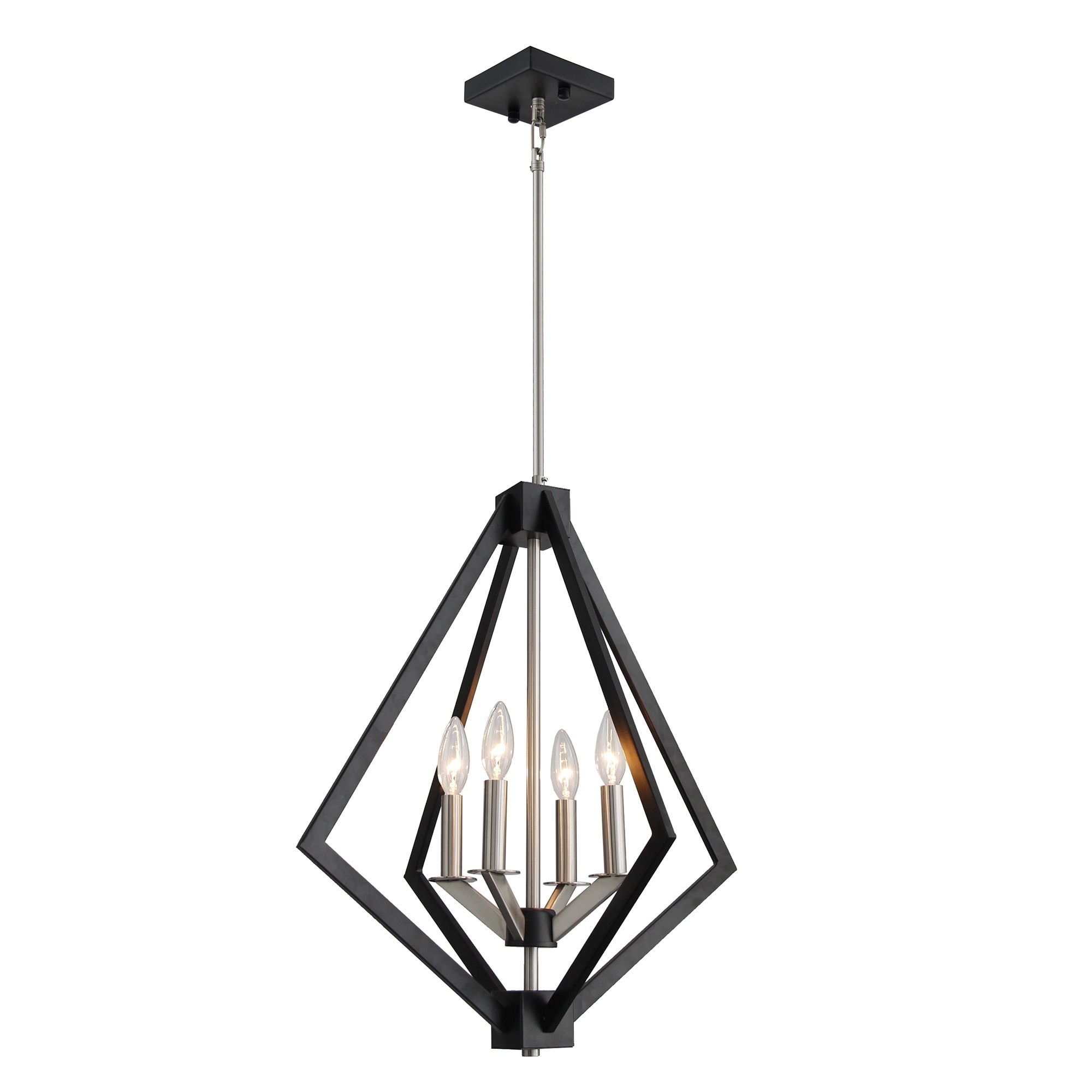 4 Light Candle Style Chandelier in Black and Nickel finish