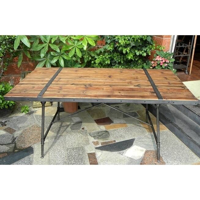 Classic Wooden Top Iron Table with Metal Trim - Large