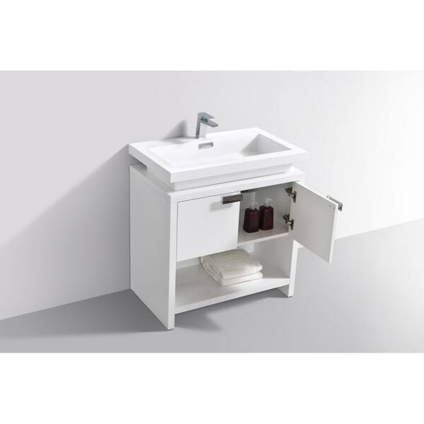 Shop Levi 32 High Gloss White Modern Bathroom Vanity W Cubby Hole Overstock 30580900