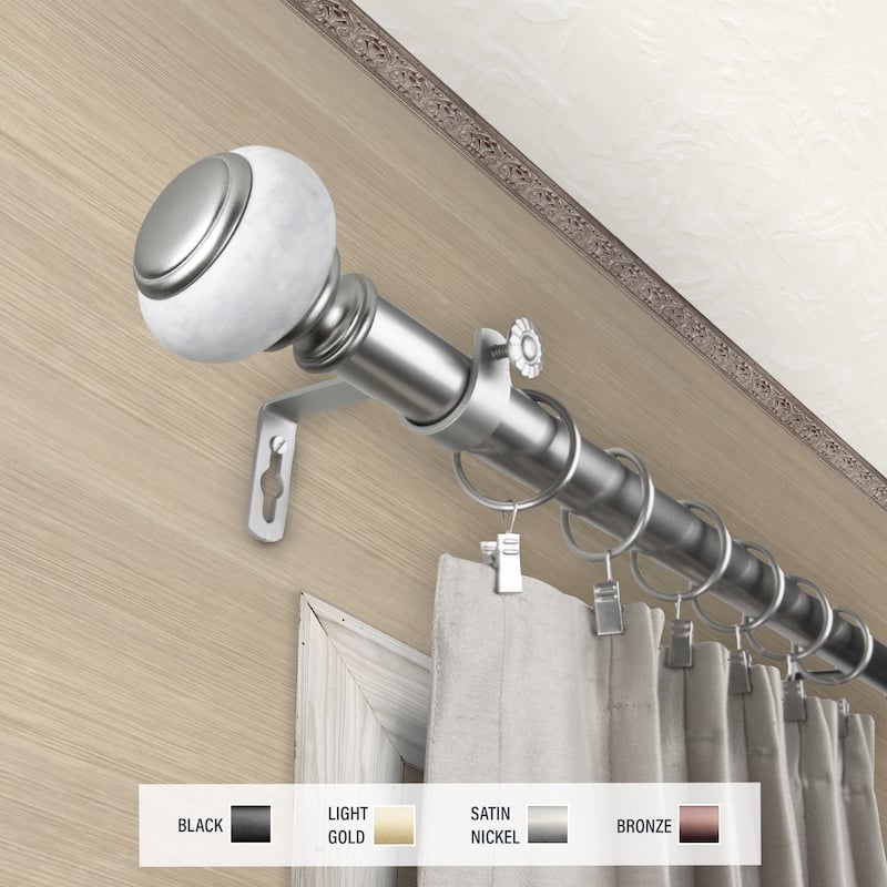 InStyleDesign Kennedy 1 inch Diameter Adjustable Curtain Rod - 28 to 48 inches - Satin Nickel