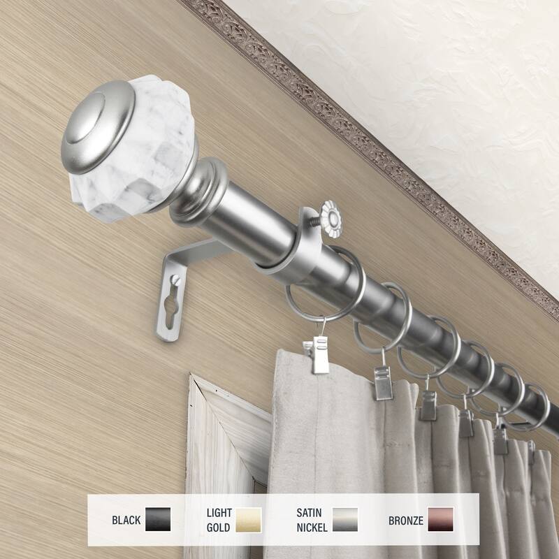 InStyleDesign Allison 1 inch Diameter Adjustable Curtain Rod - 48 to 84 inches - Satin Nickel