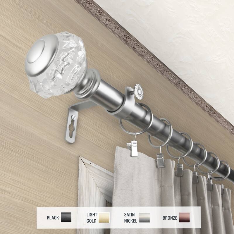 InStyleDesign Adeline 1 inch Diameter Adjustable Curtain Rod - 120 to 170 inches - Satin Nickel