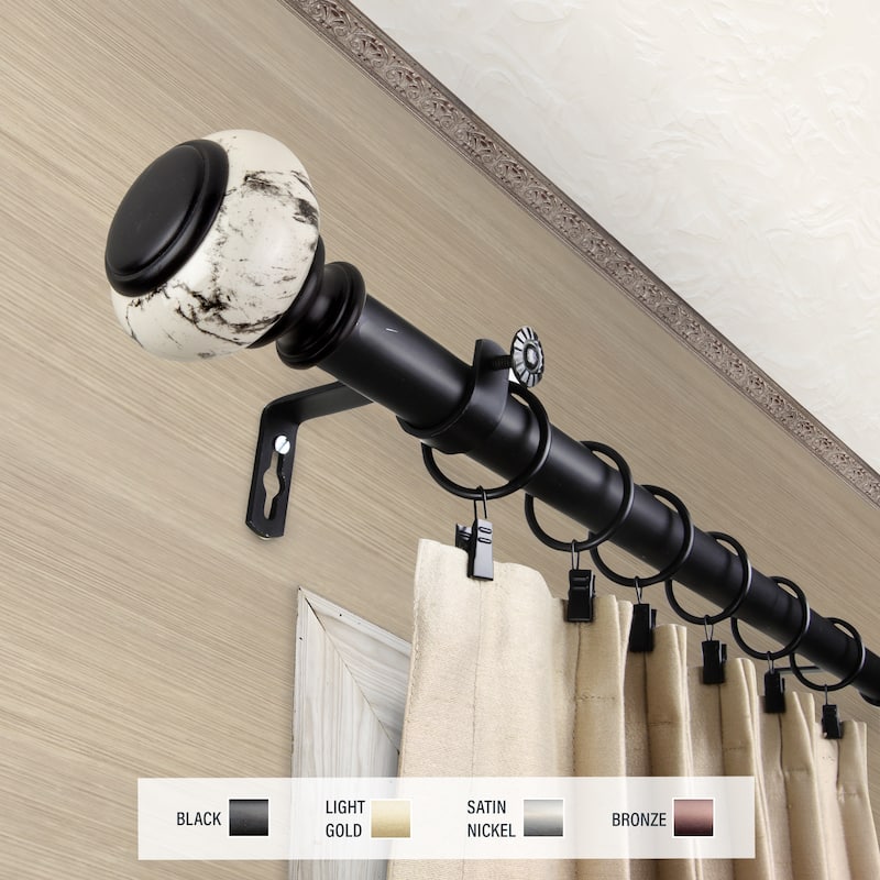 InStyleDesign Brooklyn 1 inch Diameter Adjustable Curtain Rod - 66 to 120 inches - Black