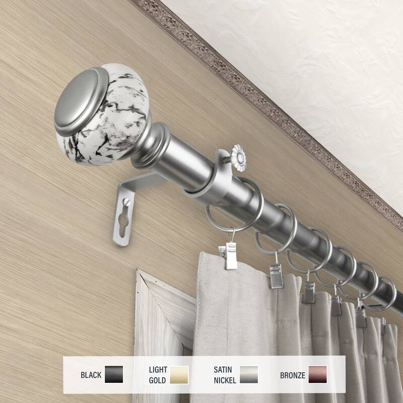 InStyleDesign Brooklyn 1 inch Diameter Adjustable Curtain Rod - 160 to 240 inches - Satin Nickel