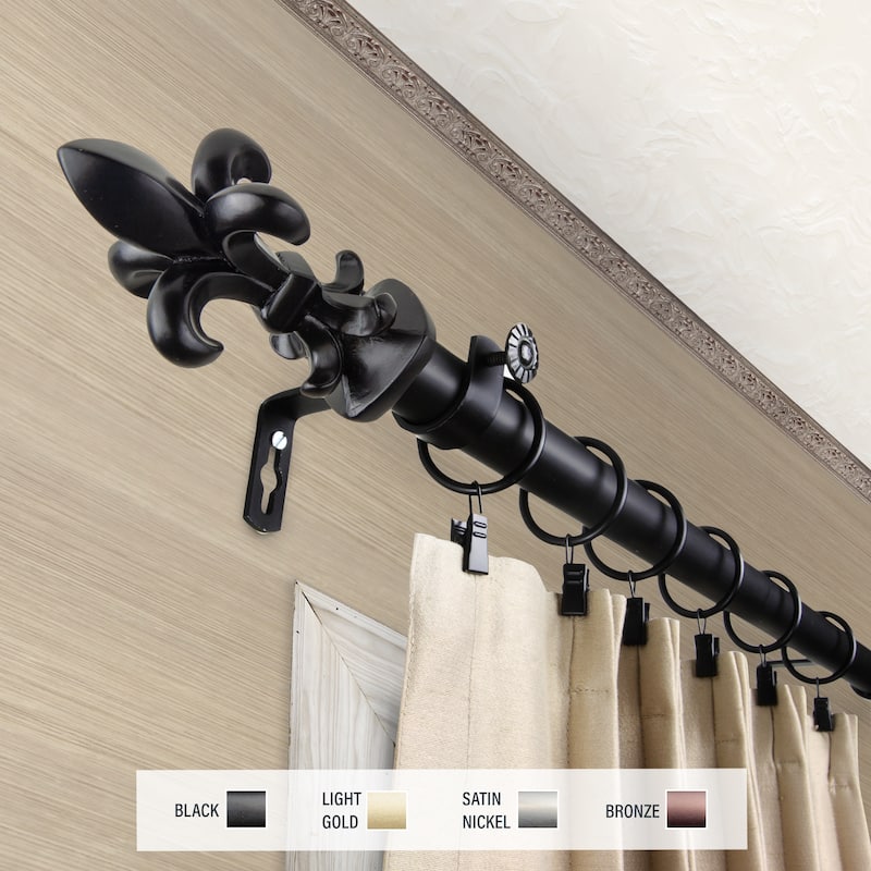 InStyleDesign Easton 1 inch Diameter Adjustable Curtain Rod - 120 to 170 inches - Black