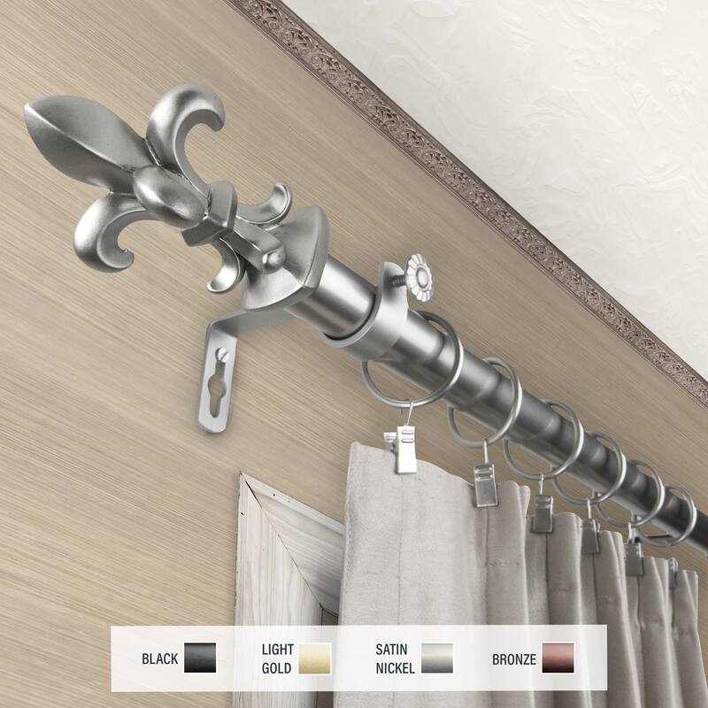 InStyleDesign Easton 1 inch Diameter Adjustable Curtain Rod - 28 to 48 inches - Satin Nickel