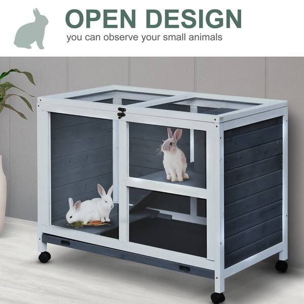 Pawhut Solid Wood Rabbit Hutch Home Pet House With A Main Room For Sleeping And A Cage Area For Playing Indoor Outdoor On Sale Overstock 30580930