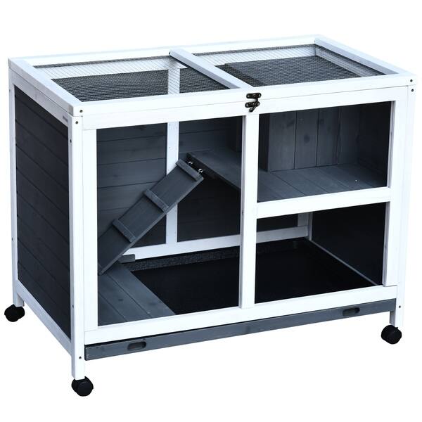 Wallpaper Shop Pawhut Solid Wood Rabbit Hutch Home Pet House With A Main Free