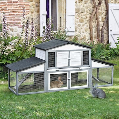 PawHut Wooden Rabbit Hutch with Outdoor Run Area, Waterproof Roof, and Big Living Space Perfect for Bunny/Small Animals