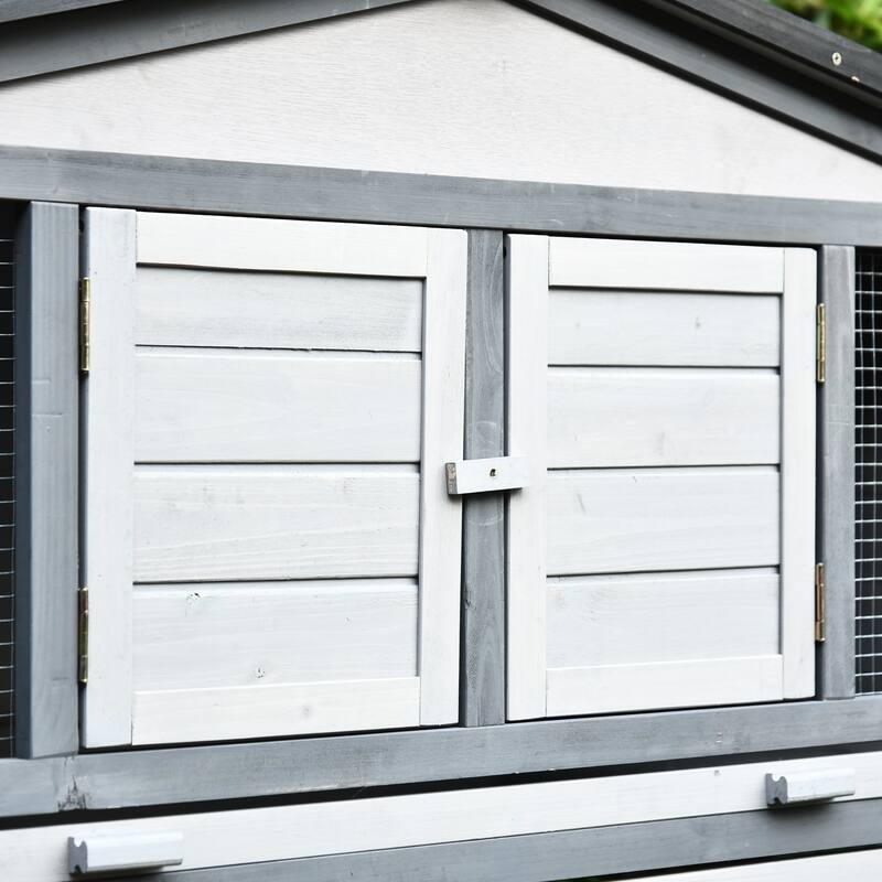 PawHut Wooden Rabbit Hutch with Outdoor Run Area, Waterproof Roof, and Big Living Space Perfect for Bunny/Small Animals