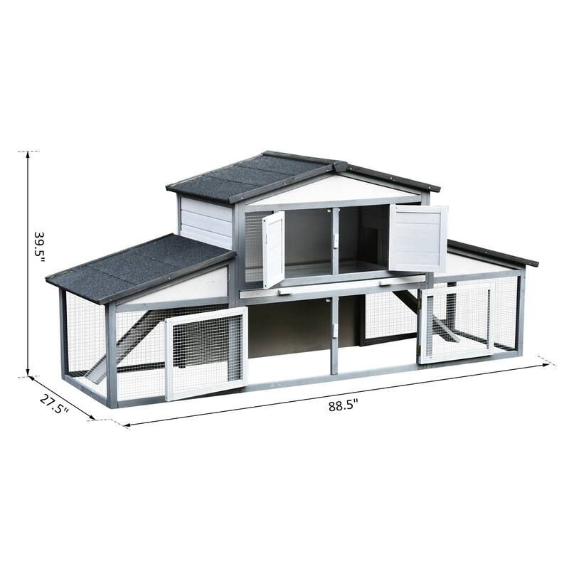 PawHut Wooden Rabbit Hutch with Outdoor Run Area, Waterproof Roof, and Big Living Space Perfect for Bunny/Small Animals
