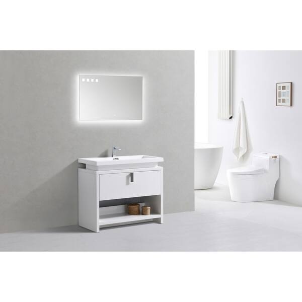 Shop Levi 40 High Gloss White Modern Bathroom Vanity W Cubby