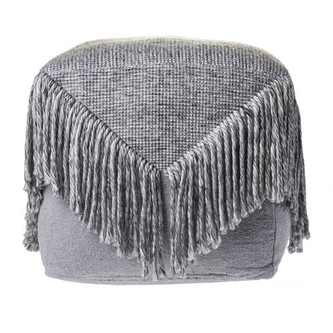 Solid Gray Tasseled Pouf