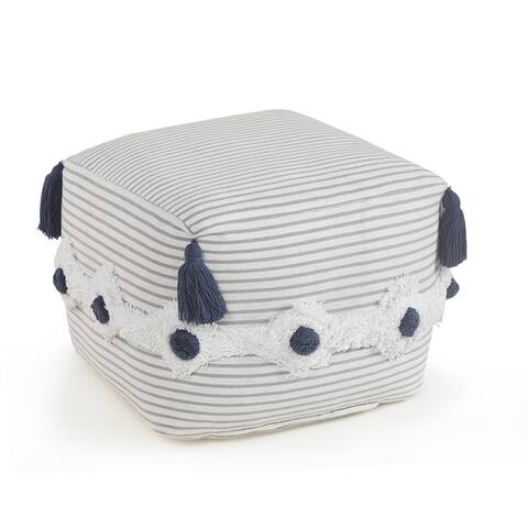 Striped Gray and Ivory Tufted Pouf