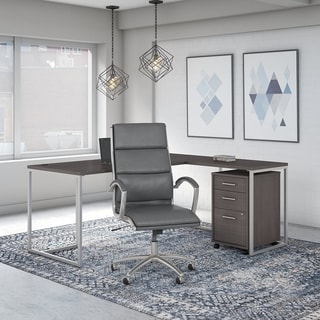Bush Method 72W L Desk with Chair and Drawers from Office by kathy ireland? (Pewter Finish)
