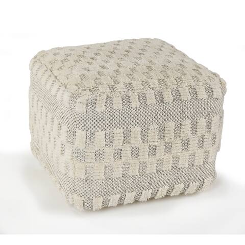 Cream Tufted Checkered Geometric Pouf
