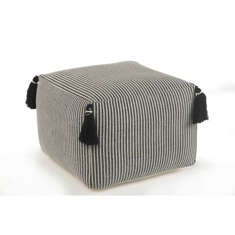 Striped Gray Pouf with Tassels
