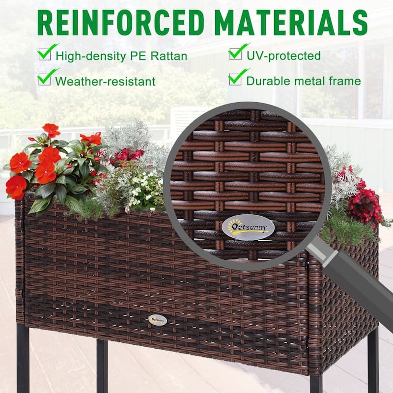 Outsunny Indoor/Outdoor Rattan Flower Planter Box with Tool Storage Rack Below and Sturdy Elevated Work Area, 28" H