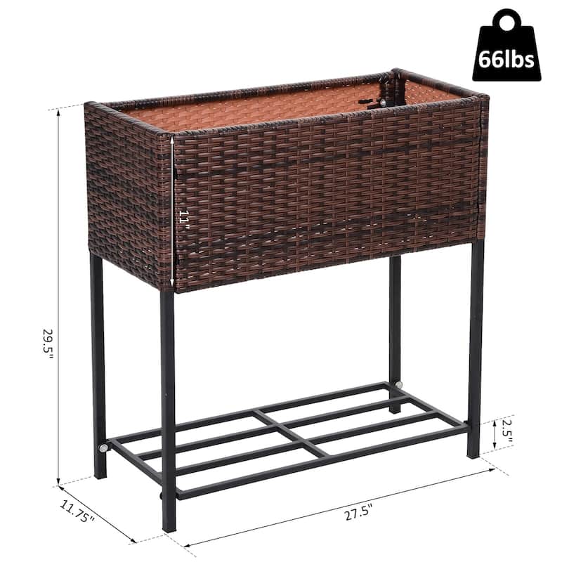 Outsunny Indoor/Outdoor Rattan Flower Planter Box with Tool Storage Rack Below and Sturdy Elevated Work Area, 28" H