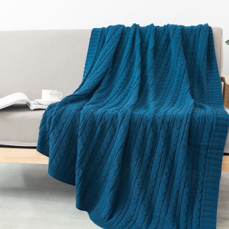 Cotton Cable Knit Throw - SAILOR BLUE