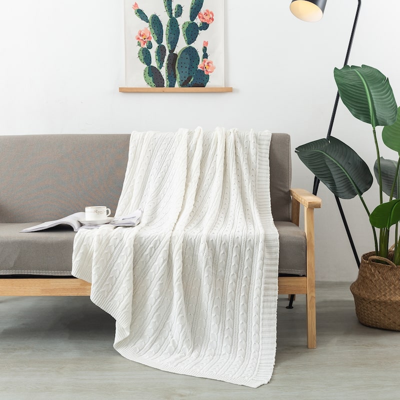 Cotton Cable Knit Throw