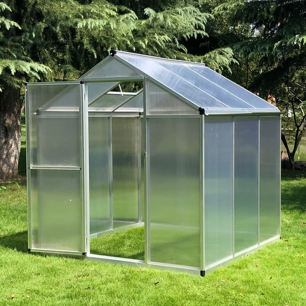 Outsunny Stable Outdoor Walk-In Garden Greenhouse with Roof Vent and Rain Gutter for Plants, Herbs, and Vegetables