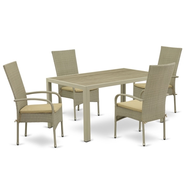 Rectangle Medium Patio Table and Outdoor Chairs with Natural Color PE Wicker (Number of Chairs Option)