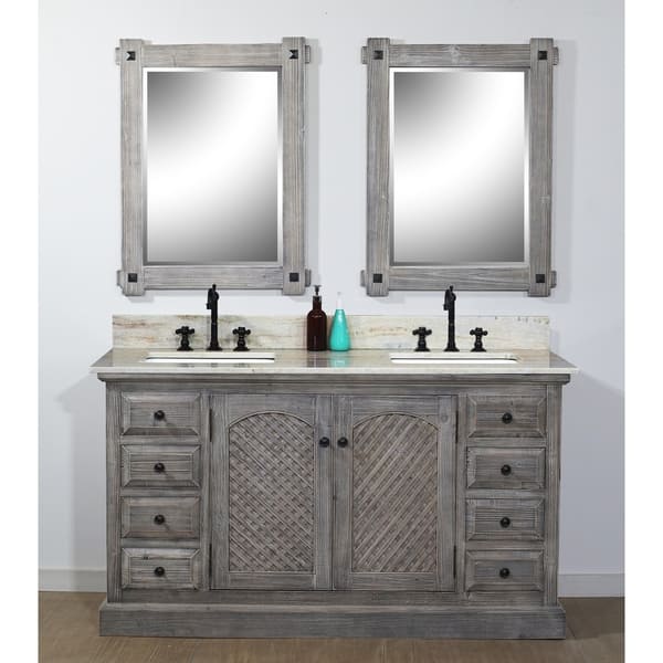 Shop Rustic Style 60 Inch Double Sink Bathroom Vanity With Coastal Sand Marble Top No Faucet Overstock 30581124