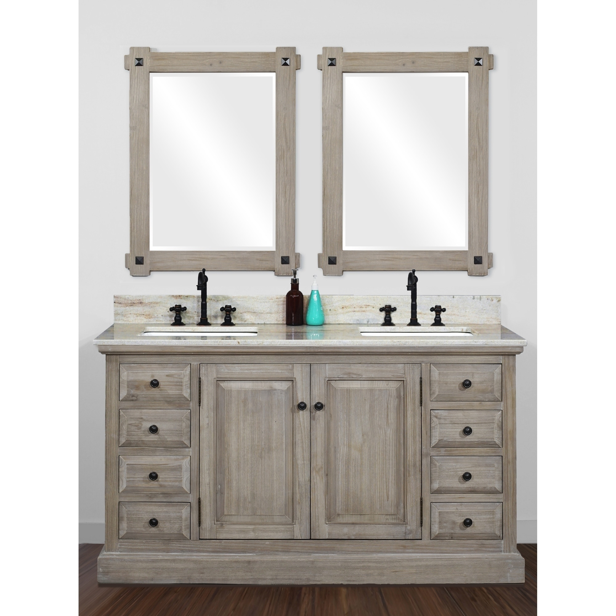 Rustic Style 60 inch Double Sink Bathroom Vanity with Coastal Sand 