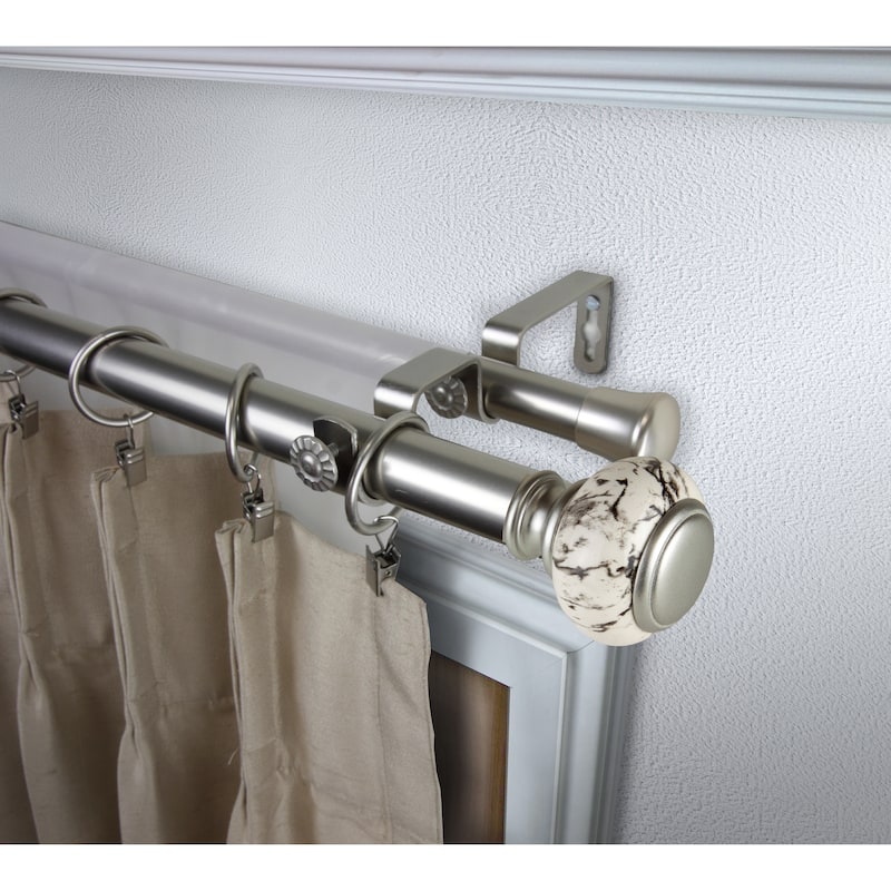 InStyleDesign Easton 1 inch Diameter Adjustable Double Curtain Rod - 120 to 170 inches - Satin Nickel