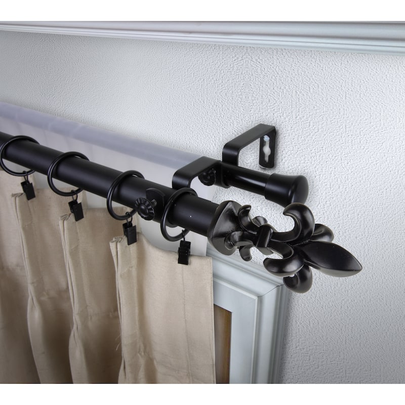 InStyleDesign Easton 1 inch Diameter Adjustable Double Curtain Rod - 66 to 120 inches - Black