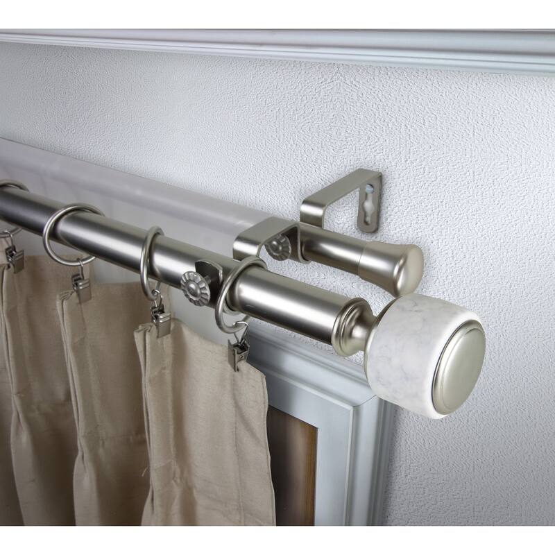 InStyleDesign Kinsley 1 inch Diameter Adjustable Double Curtain Rod - 120 to 170 inches - Satin Nickel