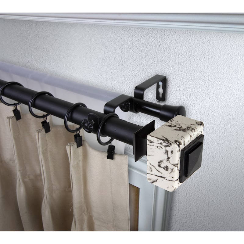 InStyleDesign Elena 1 inch Diameter Adjustable Double Curtain Rod - 66 to 120 inches - Black